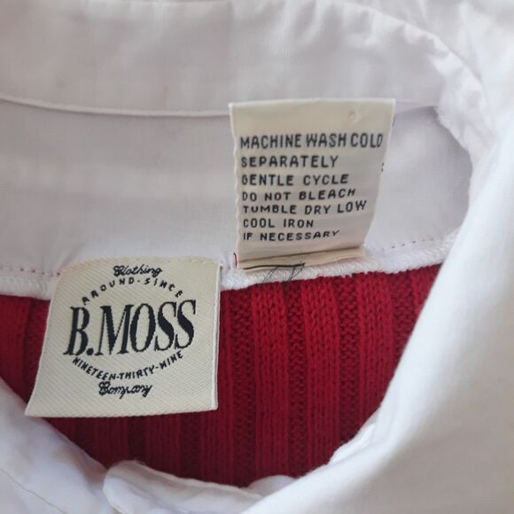 B MOSS Sweater  Attached Collar Women Large Red White Long Sleeves - Picture 11 of 11